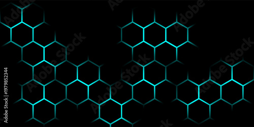 Hexagonal cyberspace green background. Hexagon grid tech pattern.
