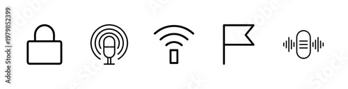Minimalist podcast and audio equipment line icon set