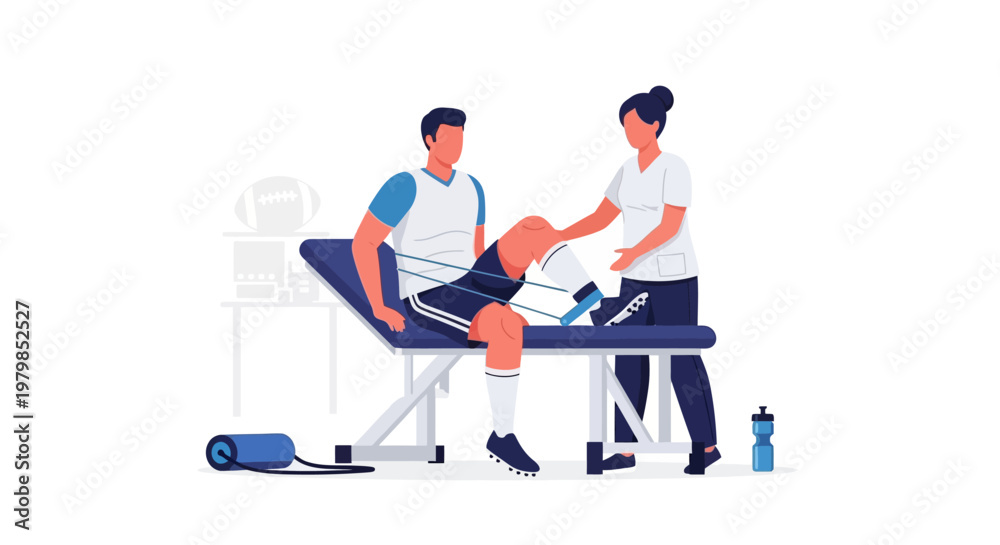 Fototapeta premium Physiotherapist assisting athlete with knee rehabilitation exercise