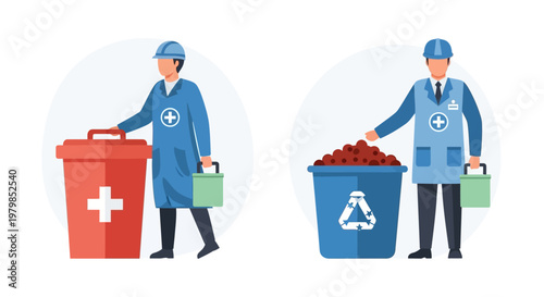 Healthcare workers handling medical and hazardous waste disposal