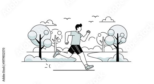 Vector illustration of a man jogging in a park setting