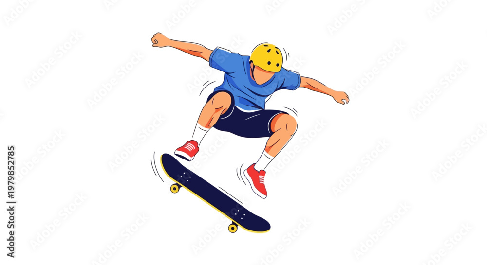 Obraz premium Dynamic illustration of skateboarder performing a trick in mid-air