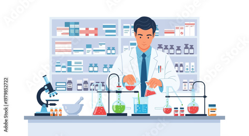 Pharmacist conducting experiments in a modern laboratory setting