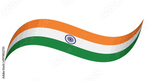 Waving Indian Flag Tricolor with Ashoka Chakra on White Background
