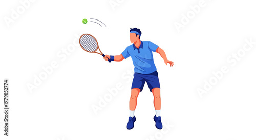 Illustration of a Male Tennis Player in Action on White Background