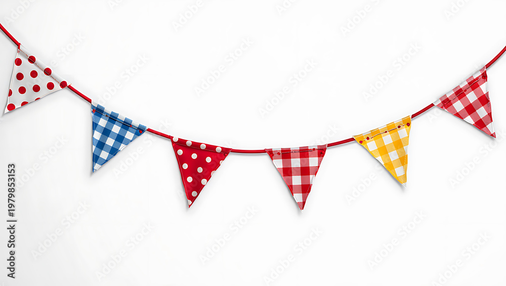 Obraz premium Red White Blue Yellow Gingham Polka Dot Bunting Garland flag banner
