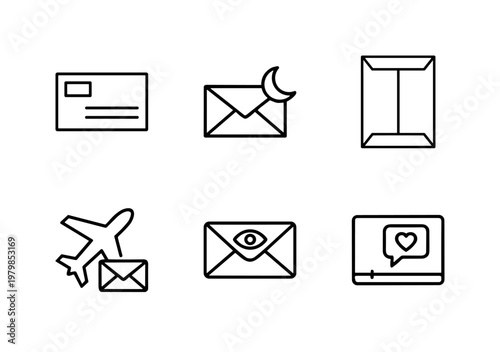 Minimalist postal and digital mail outline icons set
