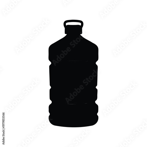 Black plastic water bottle, silhouette icon, drink container, hydration symbol