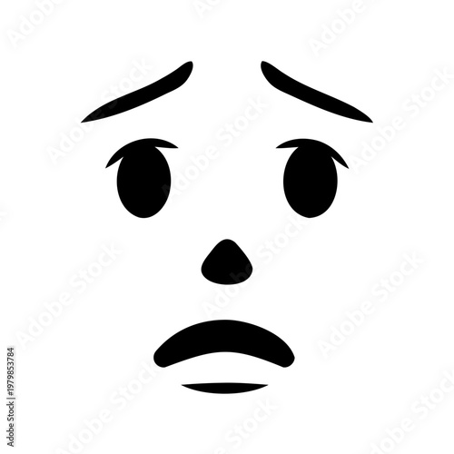 Sad face, emoticon, frowning face, black icon, vector emoticon, flat design