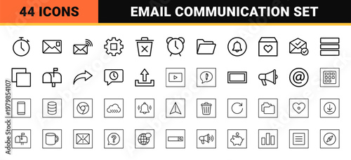 Minimalist email and messaging line icons set with envelope and chat symbols