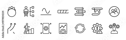 Process optimization and workflow management thin line icon collection