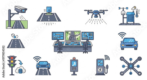 Smart City Technology Icons Set.