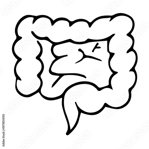 Intestines doodle line art, human digestive system sketch illustration