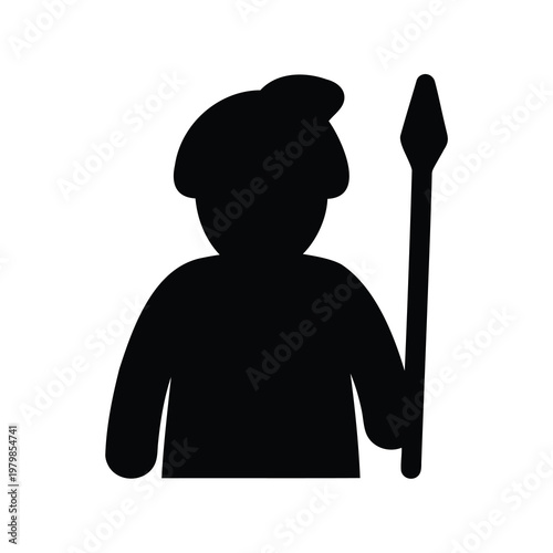 Caveman, ancient hunter, black silhouette, vector icon, primitive man, prehistoric, spear