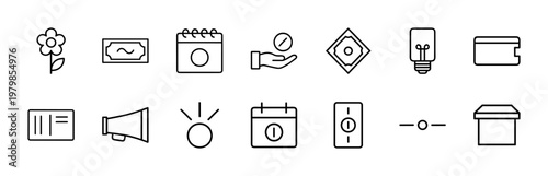 Business finance and cost reduction thin line icons