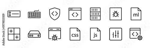 Programming and coding line icon set for software developers