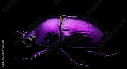Lustrous Amethyst Purple Beetle with Deep Metallic Sheen Isolated Against Dark Background