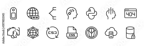 Minimalist programming and coding line icons for web development