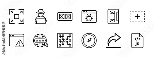 Programming and web development outline icon set for software engineering projects