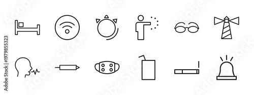 Public prohibition signs and regulation line icon set in minimalist style.