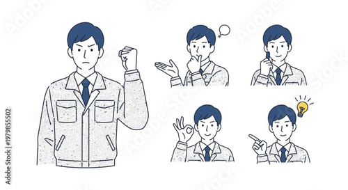 Businessman gestures and expressions set, various emotions and reactions