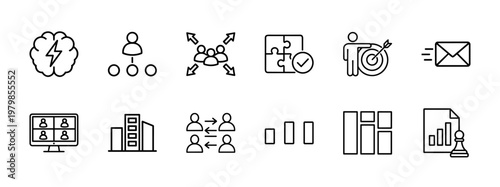 Minimalist Project Management Icon Set in Thin Line Style