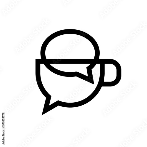 Coffee Chat Icon Logo. Minimalist Speech Bubble and Coffee Cup Symbol for Communication and Conversation.