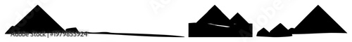 Pyramids set with solid black icon on white background featuring ancient Egypt, landmark, icon with minimalist and line art