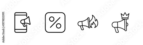 Minimalist marketing and promotion thin line icon set for business strategy