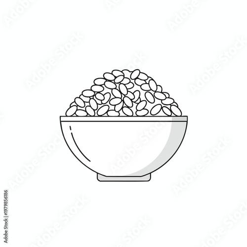 Minimalist Line Art of a Bowl Filled with Cereals or Snack Food