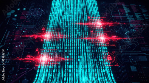 matrix digital rain, cyberpunk code, futuristic binary stream