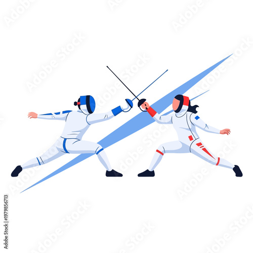 Fencers Competing in a Duel, Sport Illustration