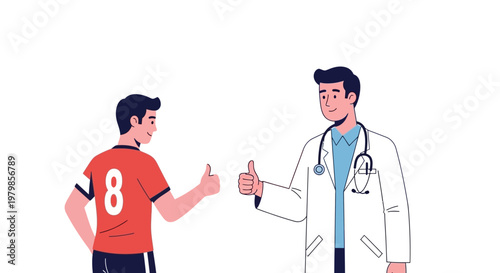 Doctor and athlete giving thumbs up in positive interaction