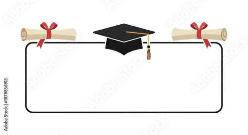 Graduation frame with cap and diploma icons vector plain white background