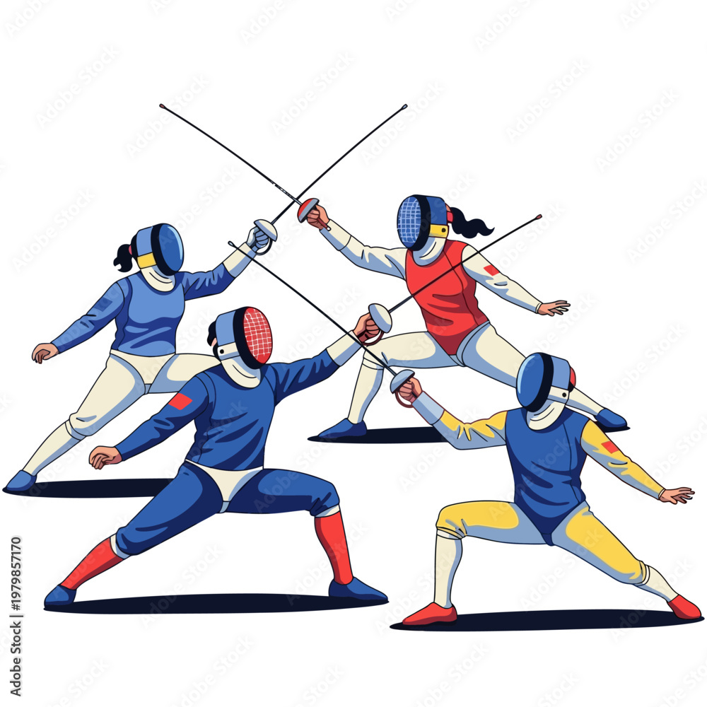 Fototapeta premium Fencing Competition: Athletes in Action with Swords