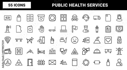 Emergency and disaster response line icon set in minimalist style