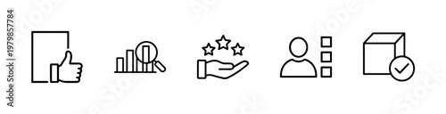 Minimalist quality control and assurance thin line icon set