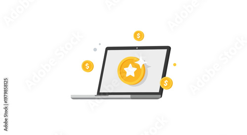 Laptop with orange play button screen.