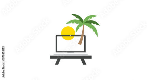 Laptop with palm tree on screen.