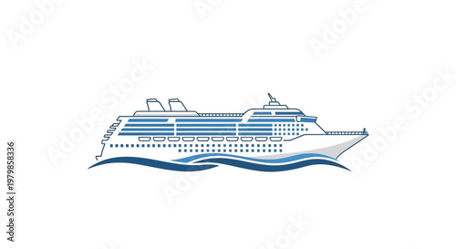 Large White Cruise Ship Sailing Ocean.