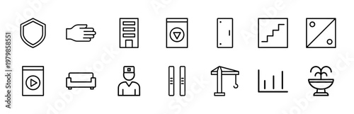Real estate blue outline icon set for property and construction