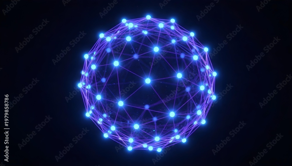Obraz premium Abstract glowing sphere of interconnected nodes and lines on a dark background