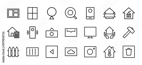 Minimalist real estate and property housing line icons.