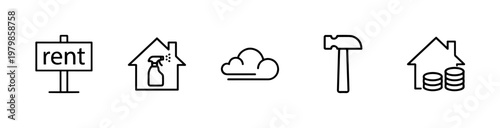 Real estate and property line icons for housing and mortgage