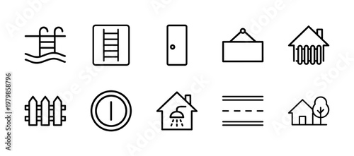 Real estate line icons for property and housing