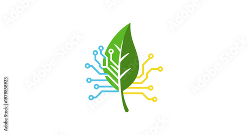 Green leaf with circuit lines.