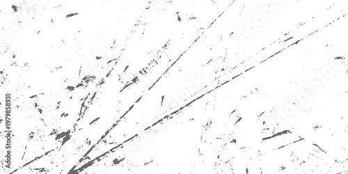 Grungy scratched white surface with scattered dark streaks and abstract texture, minimalistic distressed background, high contrast, rough worn aesthetic vector design.