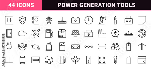 Minimalist electricity and renewable energy outline icons set