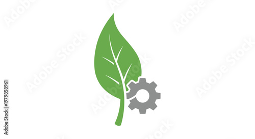 Green leaf with gear icon symbol.