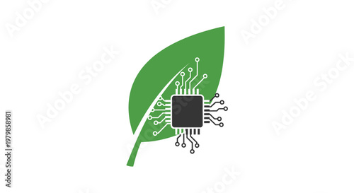 Green leaf with microchip technology inside.